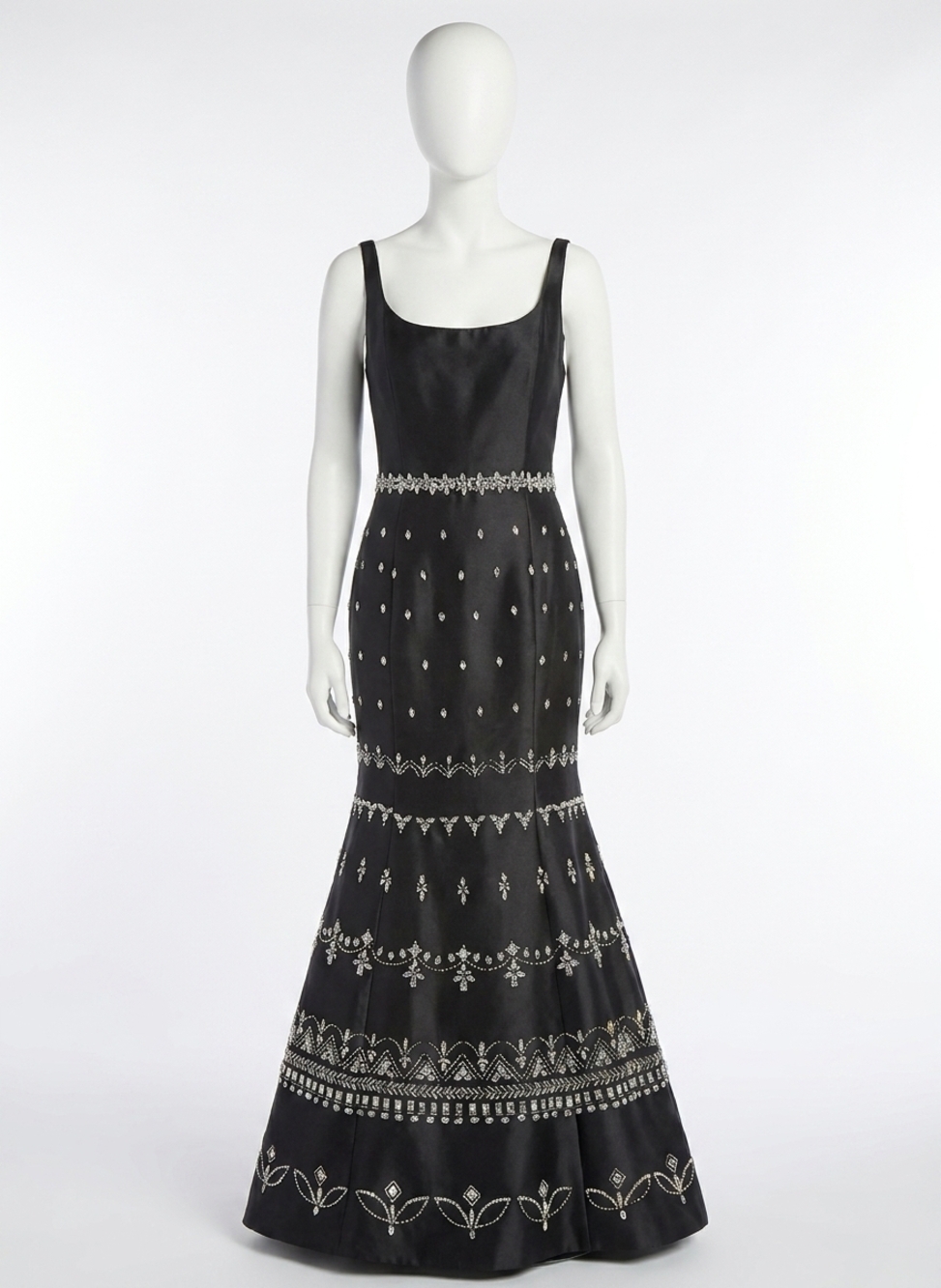 NEW RACHEL ALLAN scoop neck beaded mikado prom gown in black